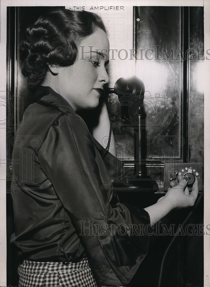 1936 Miss Grace Nelson Uses Amplifying Device  - Historic Images