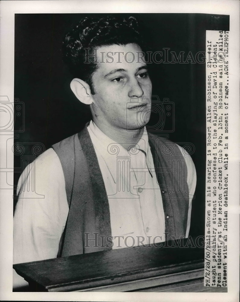 1950 Press Photo Robert Allen Robinson confessed to slaying of David Clement - Historic Images