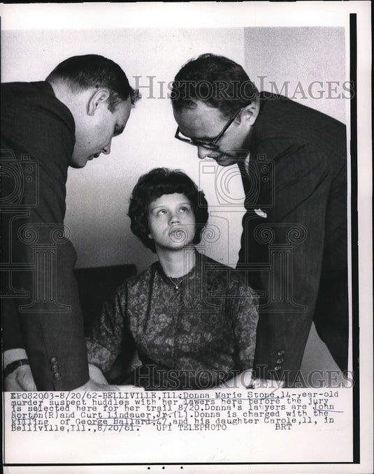 1962 Press Photo Donna Stone with her Lawers John Norton and Curt Lindauer - Historic Images