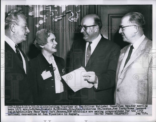 1955 Press Photo sen Everett Dirksen Rep Katherine St George Leonard Hall-Historic Images