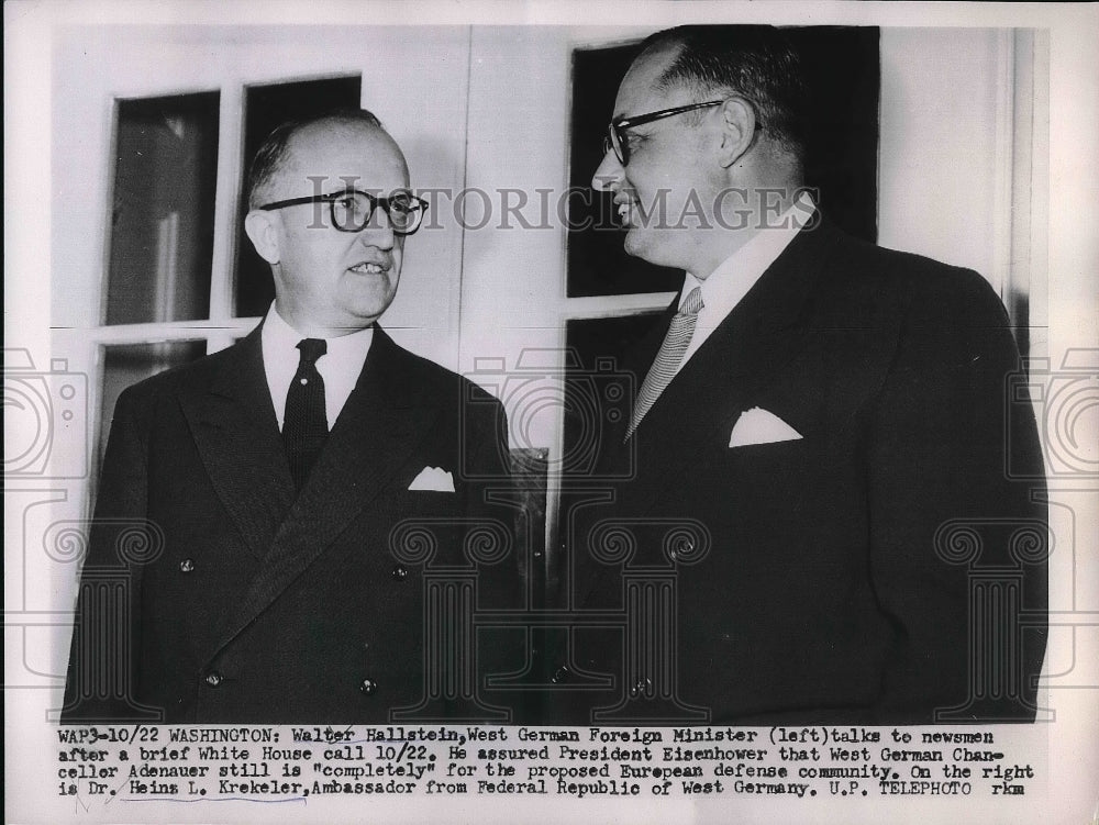 1953 Press Photo W. German Foreign Minister Walter Hallstein, Dr. Heins Krekeler - Historic Images