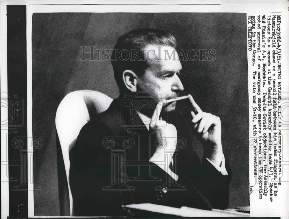 1961 Press Photo Dag Hammarskjold, UN Secretary-General at General Assembly Meet - Historic Images