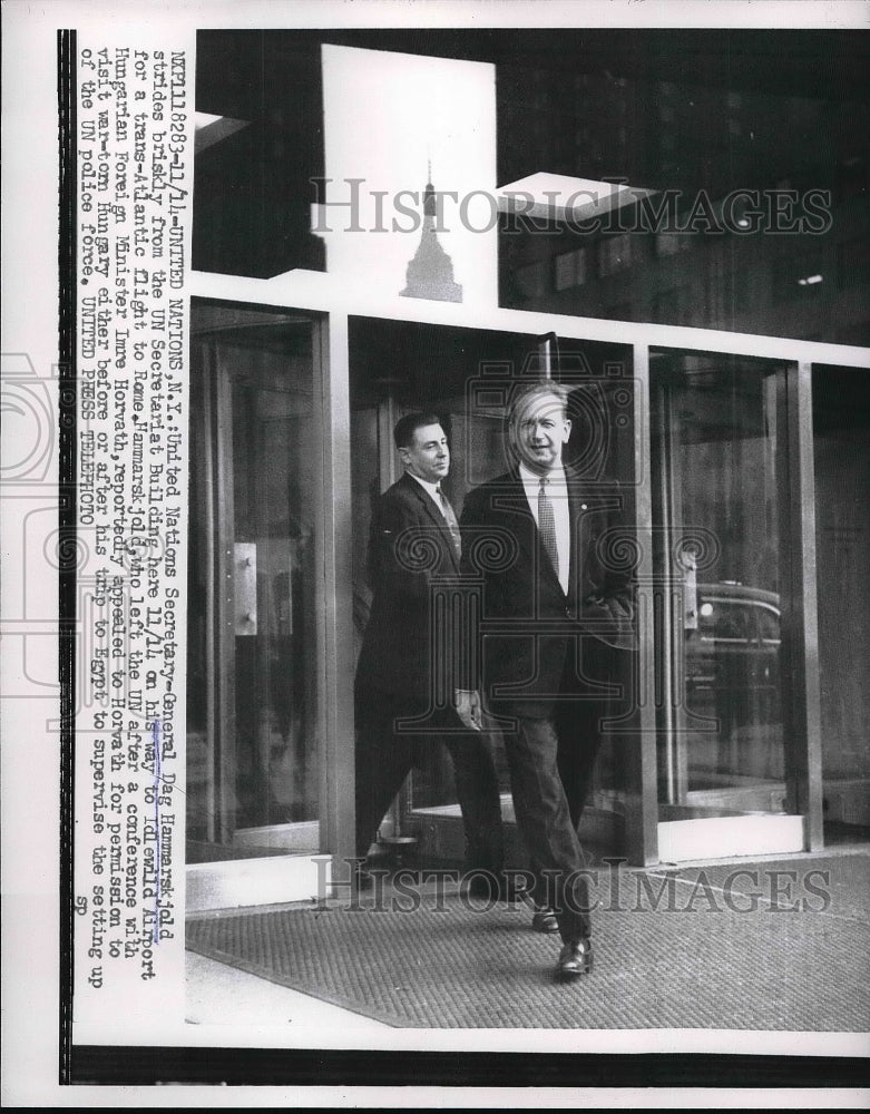 1956 Press Photo UN Secretary General Dag Hammarskjold Secretariat Building NY - Historic Images