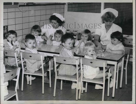 1960 Brussels, Belgium tots at a kindergarten center - Historic Images