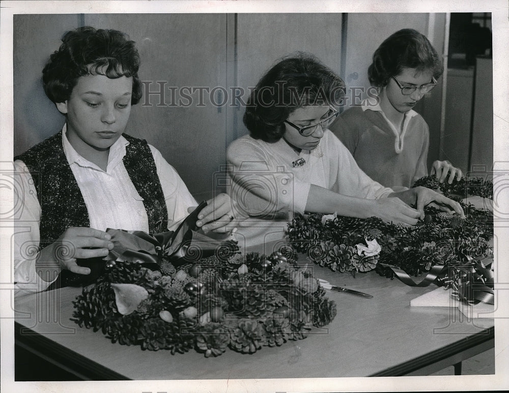 1960 Orange Schools Parents Working on Christmas Wreaths - Historic Images