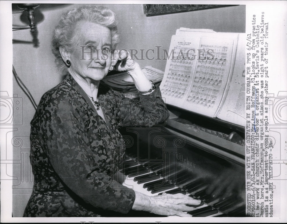 1961 Press Photo Mrs. Anna Hoffman, Organist &amp; Choir Director St. Kevin&#39;s Church - Historic Images