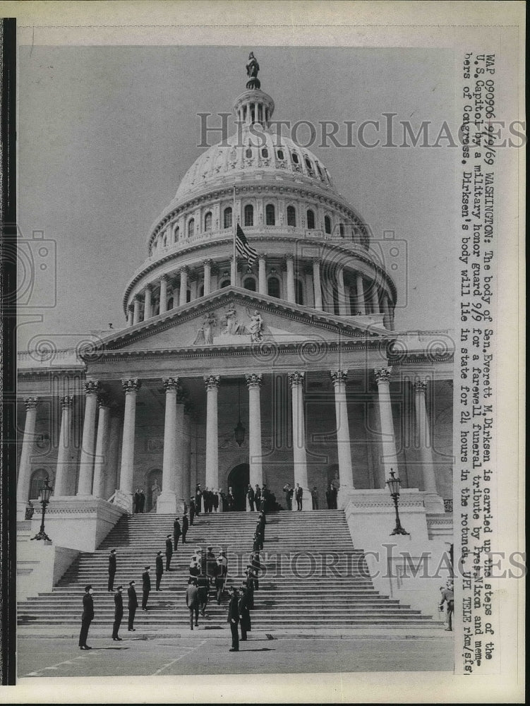 1969 Press Photo Body Of Senator Everett Dirksen Carried Up Steps Of US Capitol - Historic Images