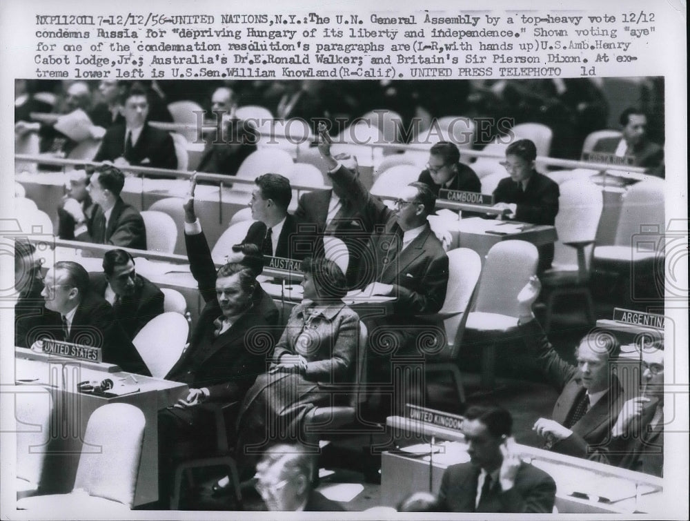 1956 US Ambassador to United Nations Henry Cabot Lodge Jr Gen Assemb - Historic Images