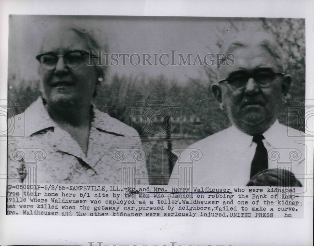 1955 Press Photo Mr &amp; Mrs Harry Waldheuser Kidnapped For Ransom from Bank - Historic Images