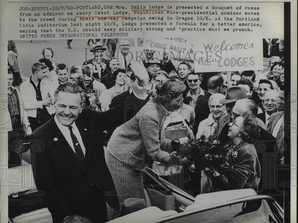 1960 Portland, Ore GOP VP nominee Henry Cabot Lodge &amp; wife Emily - Historic Images