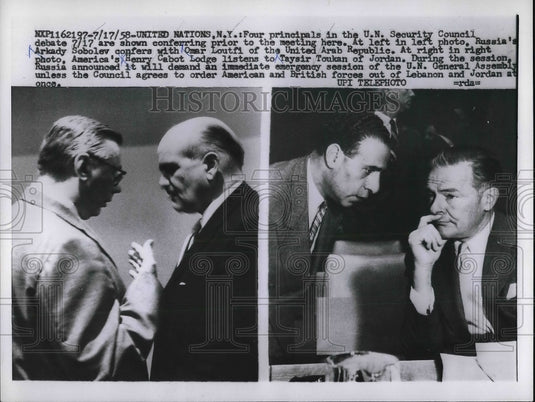 1958 UN in NYC, Security Council, Russian A Sobolev, UAR's O Loutfi - Historic Images