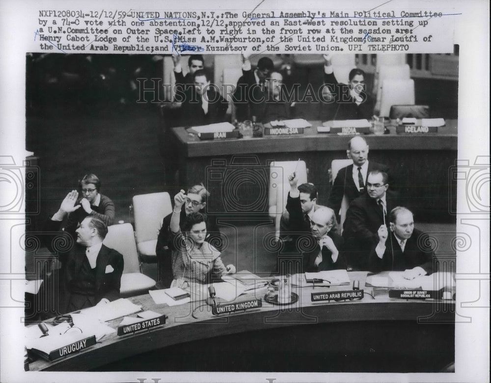 1959 Press Photo US Amb to the UN Henry C Lodge , AM Warburton of U.K.Loutfi,UAR-Historic Images