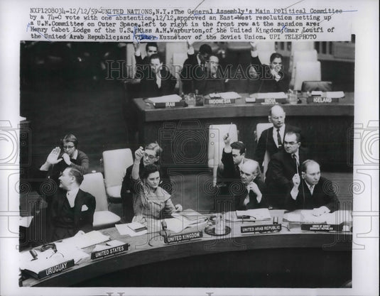 1959 Press Photo US Amb to the UN Henry C Lodge , AM Warburton of U.K.Loutfi,UAR-Historic Images