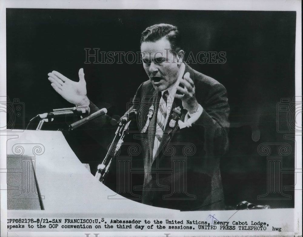 1956 Press Photo Ambassador Henry Cabot Lodge During Session In San Francisco - Historic Images