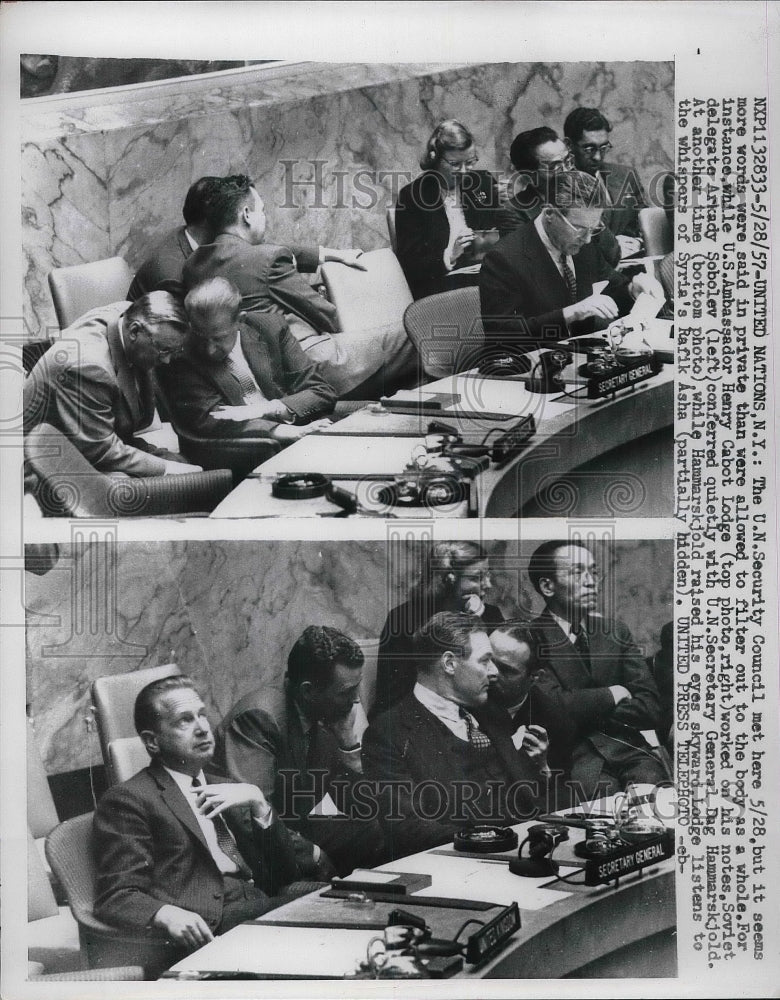 1957 UN Security Council. US Amb Henry C Lodge,A Sobolov - Historic Images