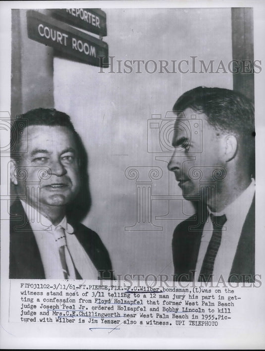 1961 Ft Pierce, Fla. P.O. Wilber & witness Jim Yenzer at trial - Historic Images