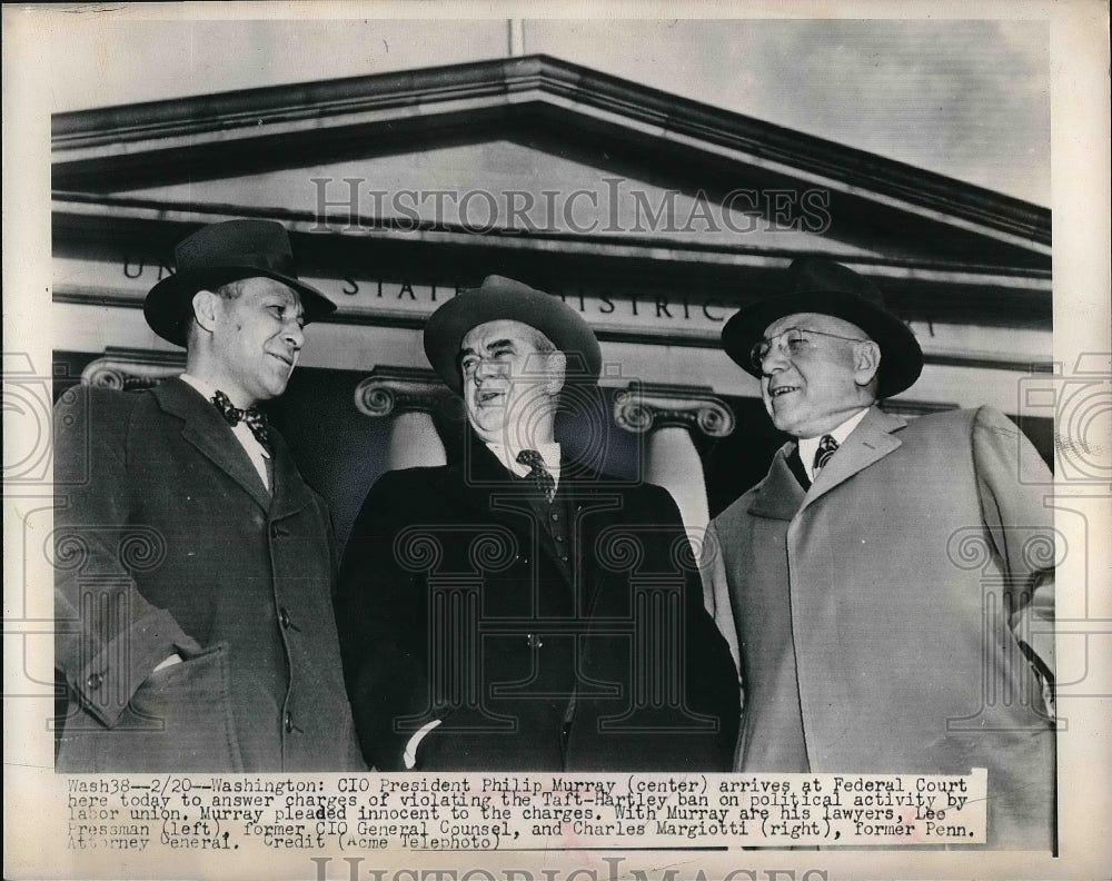 1948 CIO President Philip Murray, lawyers Lee Pressman, C. Margiotti - Historic Images