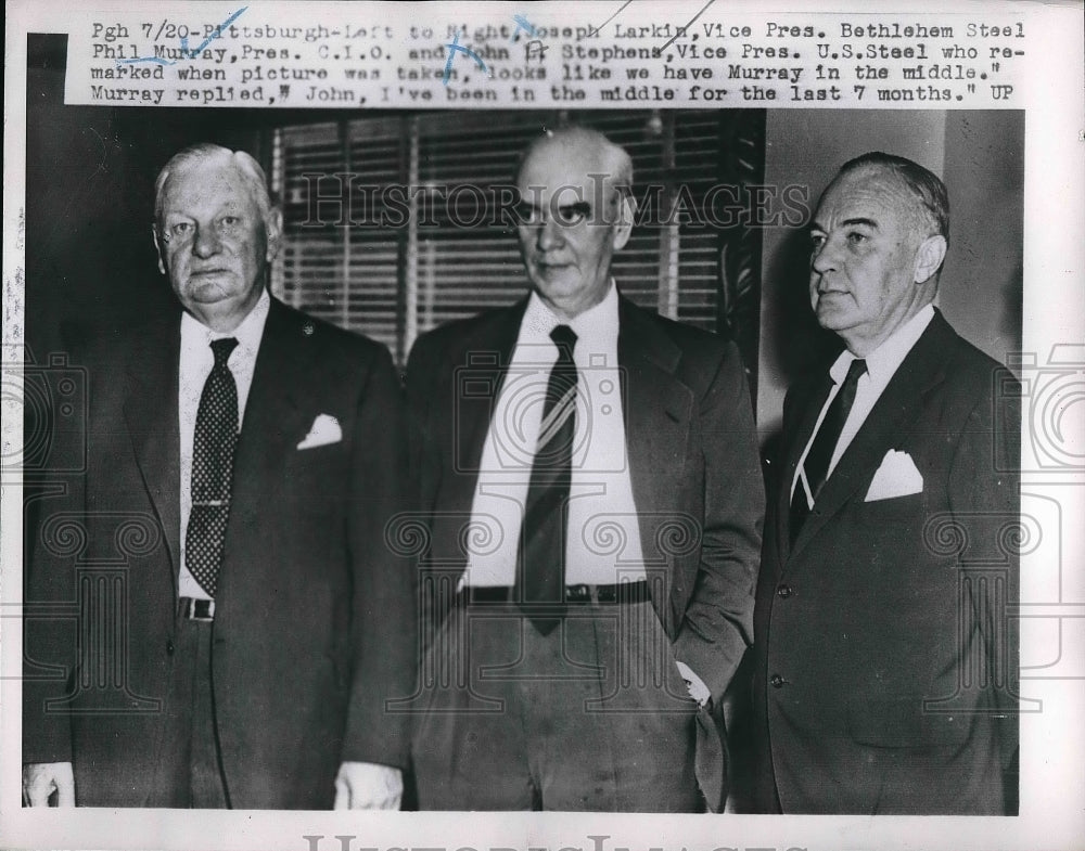 1952 Press Photo Joseph Larkin, VP of Bethlehem Steel, Phil Murray, C.I.O. Pres. - Historic Images