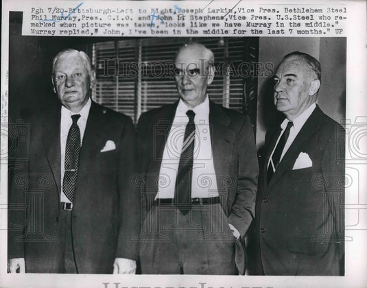 1952 Press Photo Joseph Larkin, VP of Bethlehem Steel, Phil Murray, C.I.O. Pres. - Historic Images