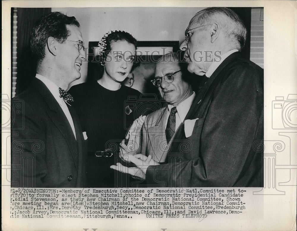 1952 Press Photo Stephen Mitchell, Dorothy Vredenburgh, Jacob Arvey, D. Lawrence-Historic Images