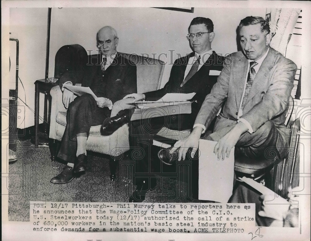 1951 Press Photo Phil Murray Wage Policy Committee CIO US Steelworkers Strike - Historic Images