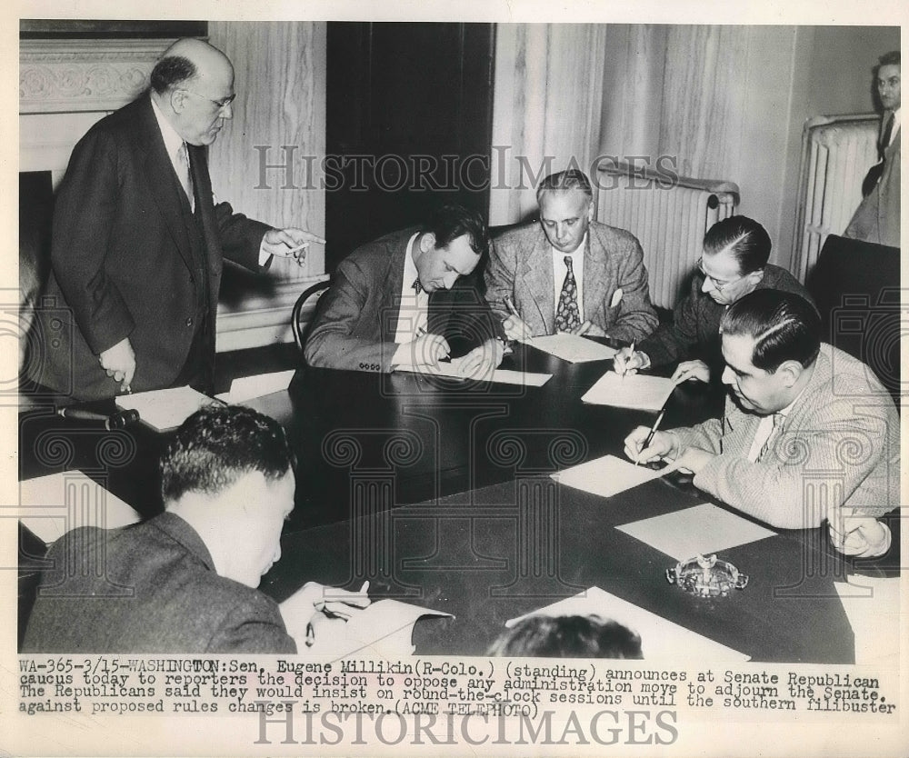 1949 Senator Eugene Millikin Talks To Reporters Washington DC - Historic Images