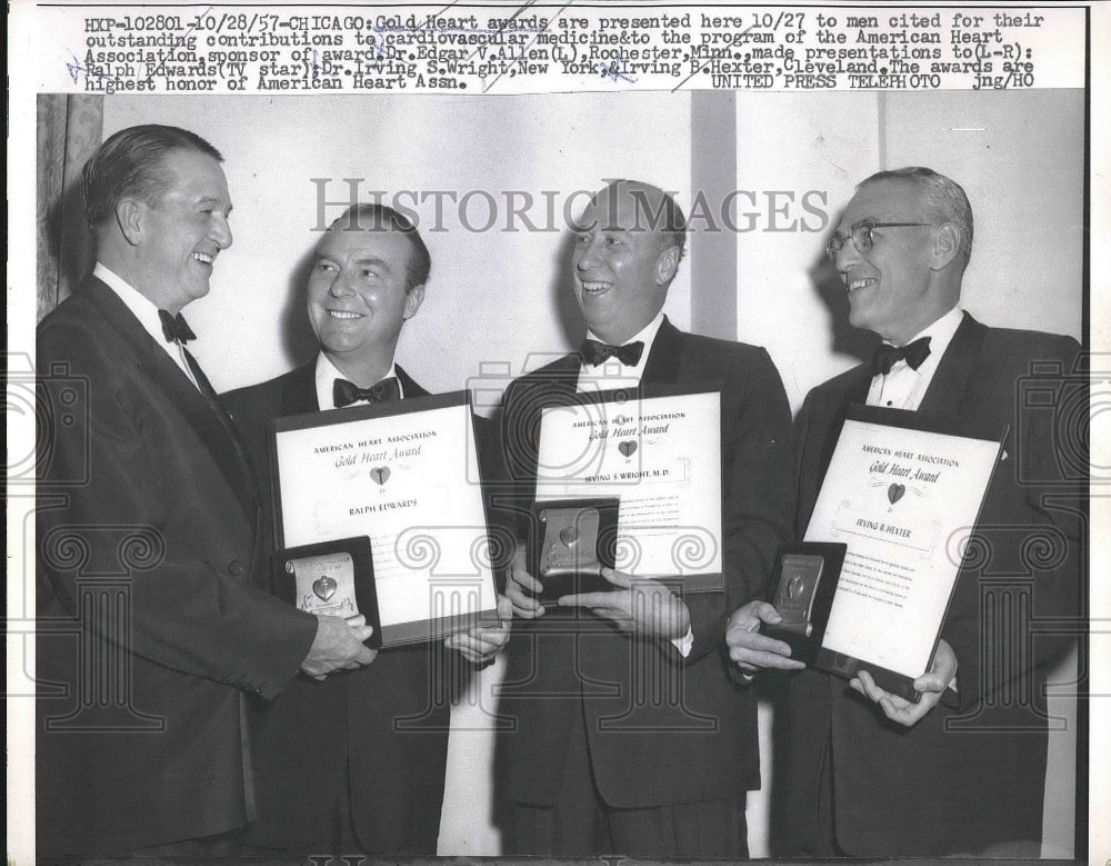 1957 Gold Heart Awards Dr. Edgar V. ALlen, Ralph Edwards, Dr. Irving - Historic Images