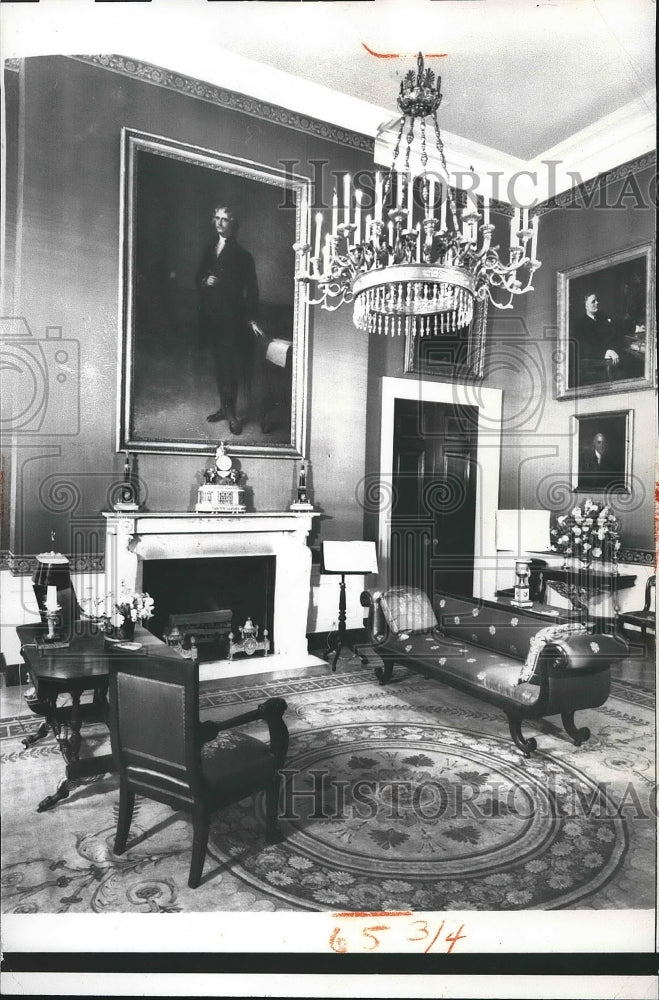 1962 Press Photo the Red Room in the White House restored in American Empire - Historic Images