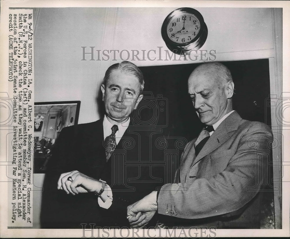 1951 Press Photo Lt. Gen. Albert C. Wedemeyer, Sen. H. Alexander Smith - Historic Images