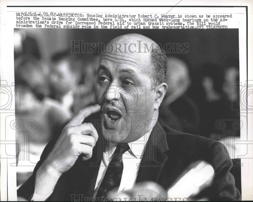 1962 Press Photo Robert C. Weaver, Housing Administrator - neb18413 - Historic Images