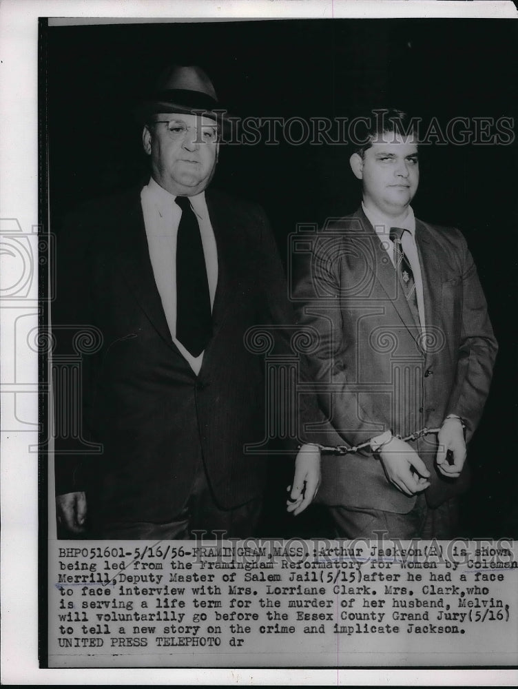 1956 Press Photo Arthur Jackson, Coleman Merrill, Deputy Master of Salem Jail - Historic Images