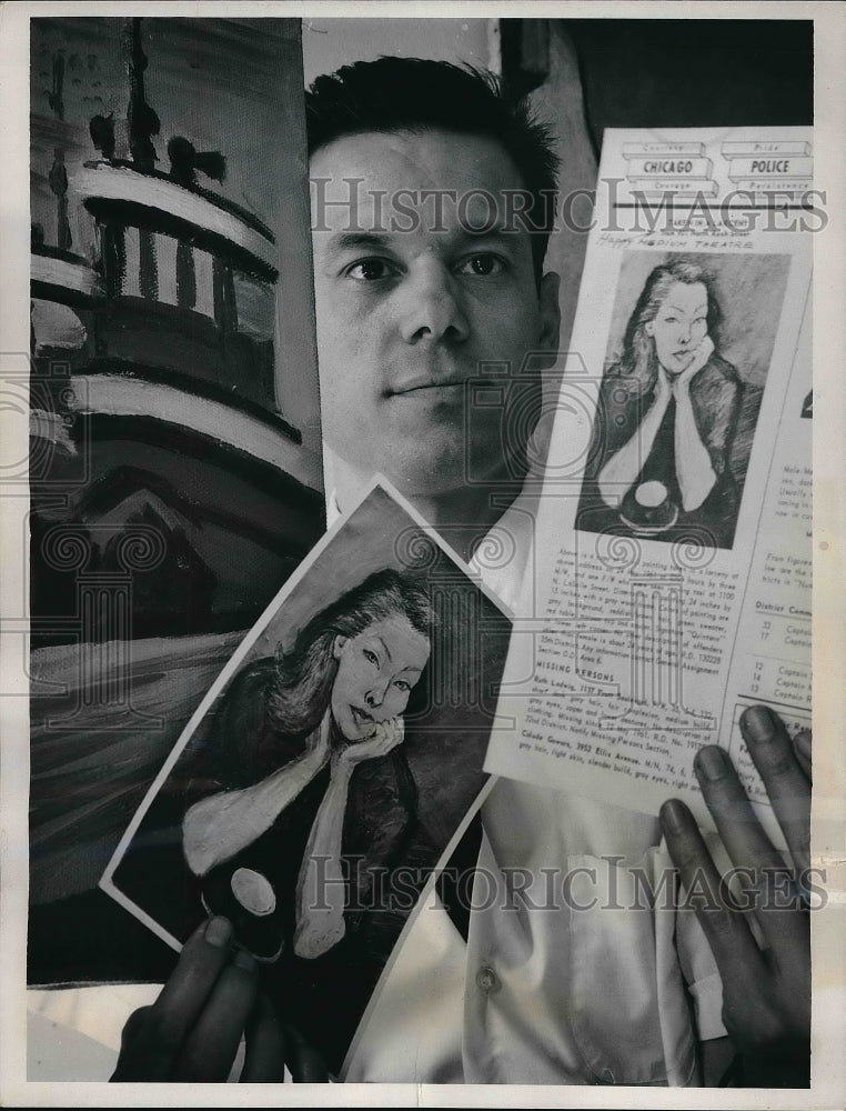 1962 Press Photo John Quintana, Algerian artist that had work stolen in Chicago - Historic Images