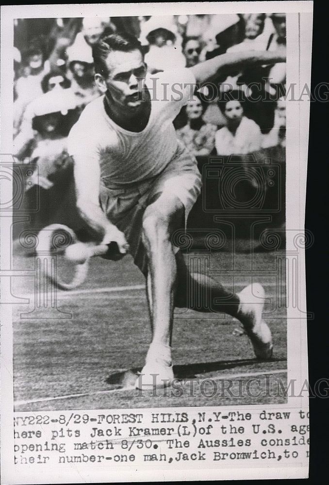 1947 Press Photo Forest Hills New York Jack Kramer Tennis Match - Historic Images