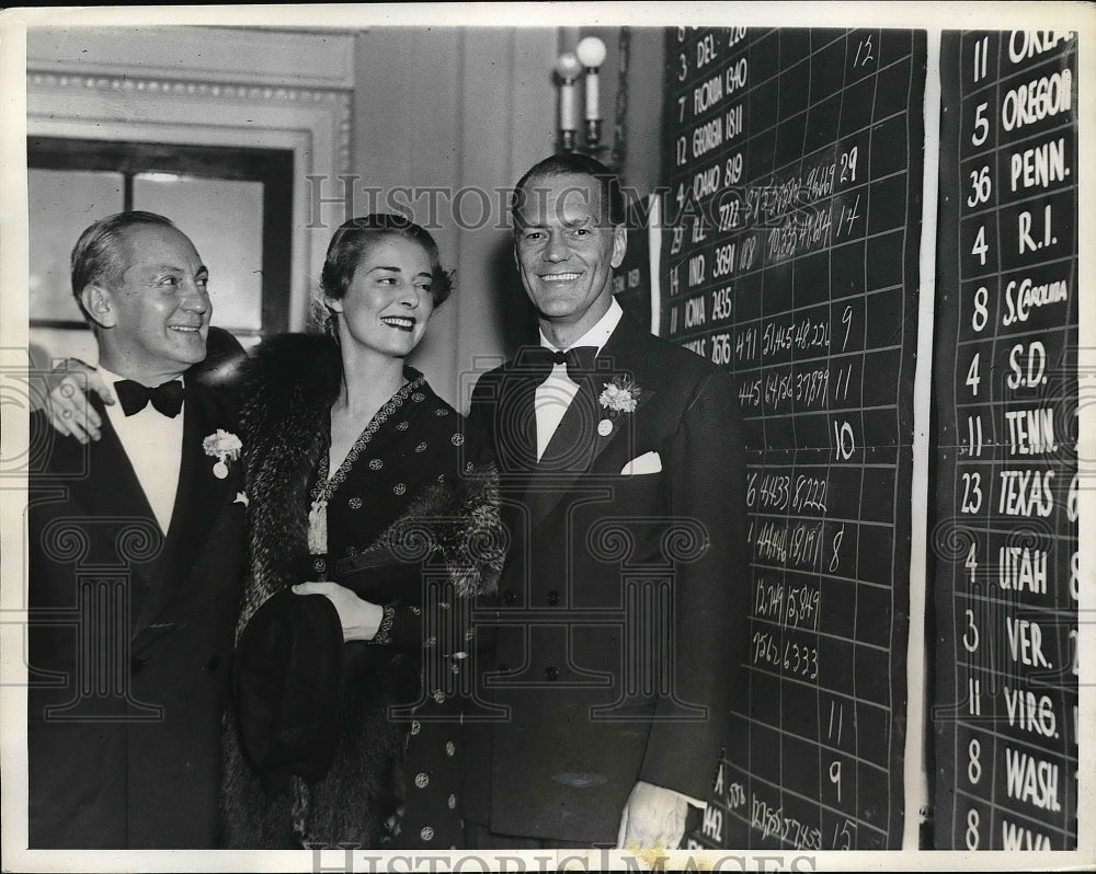 1936 Press Photo Mr and Mrs. L.W. Robert Jr. and James Cromwell-Historic Images