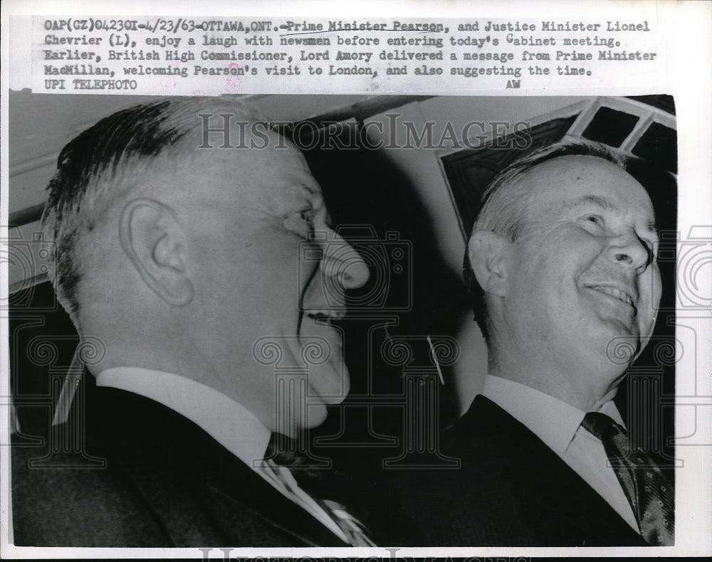 1963 Press Photo Canadian Prime Minister Lester Pearson &amp; Lionel Chevrier- Historic Images