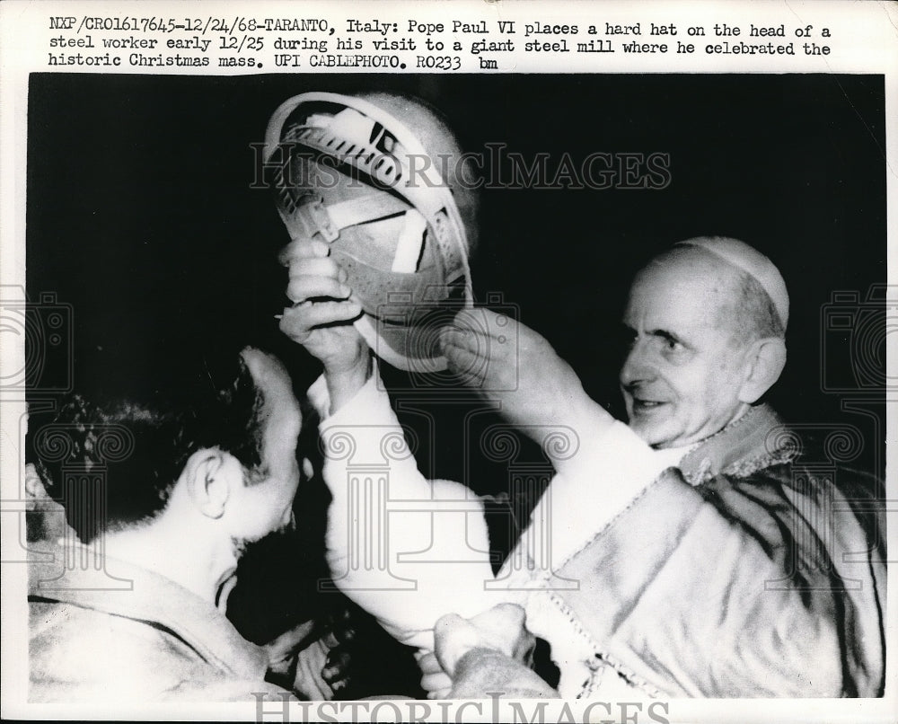 1968 Pope Paul VI Visits Steel Mill, Taranto, Italy - Historic Images