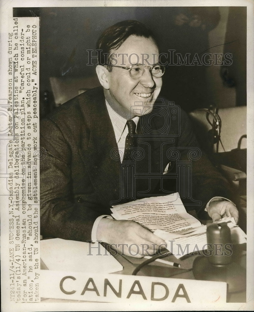 1947 Press Photo Canadian Delegate Lester Pearson - Historic Images