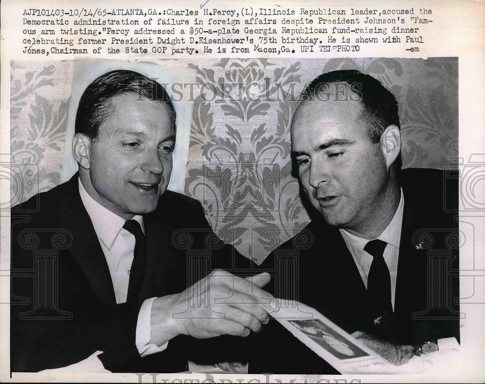 1965 Press Photo Charles Percy at Georgia fund raiser decries Dem's policy. - Historic Images