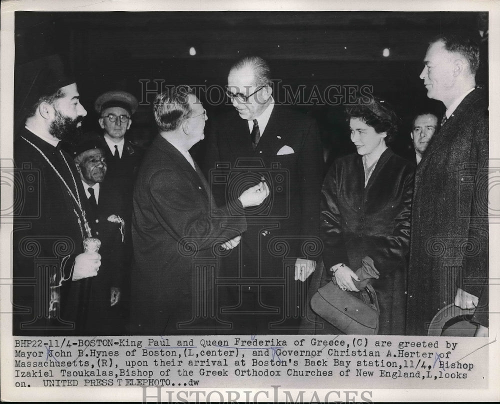 1953 Press Photo King Paul, Queen Frederika, Gov. Christian Herter, Mayor Hynes - Historic Images