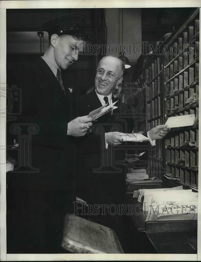 1935 Press Photo Postmaster H.B.R. Briggs, Walter Aspinwall - Historic Images