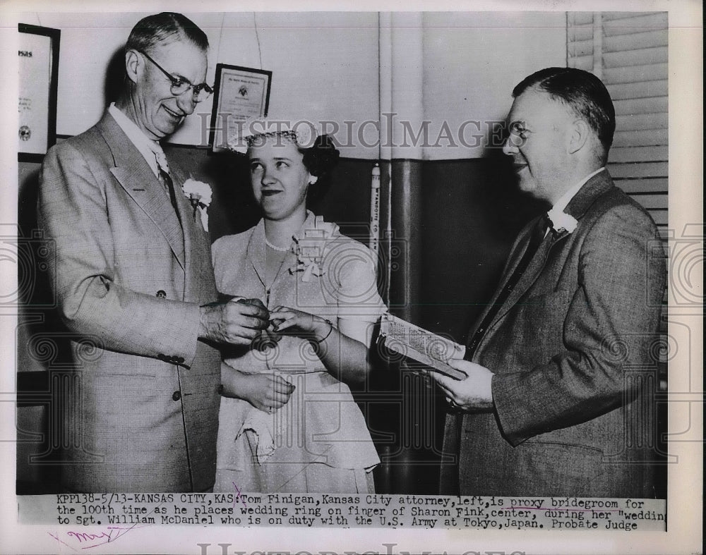 1953 Press Photo Tom Finigan Kansas City Attorney Proxy Bridegroom-Historic Images