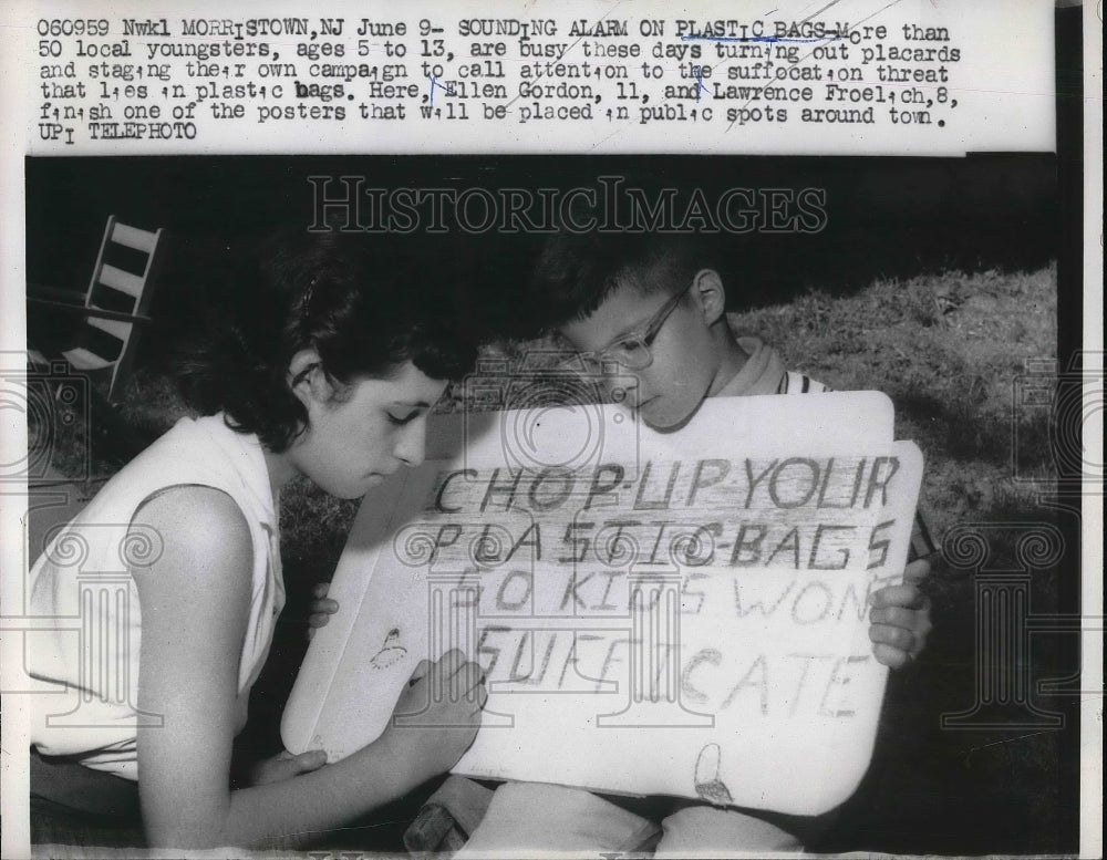 1959 Press Photo Children Launch Safety Campaign About Dangers Plastic Bags - Historic Images