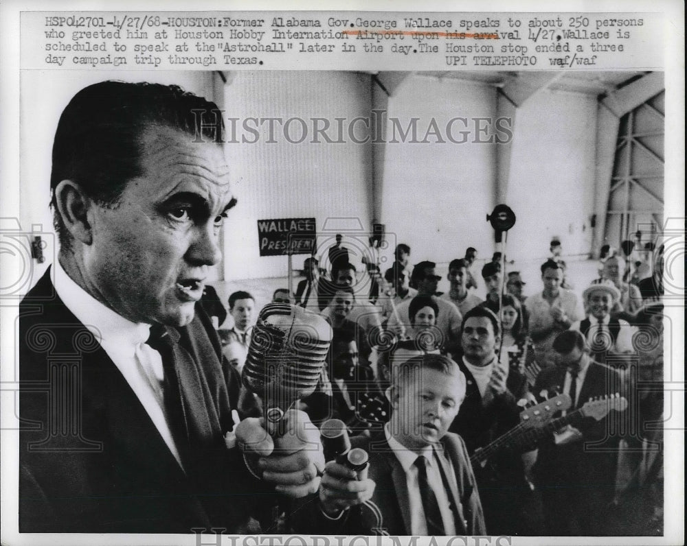 1968 Press Photo Gov. George Wallace campaigning in Houston for presidency-Historic Images