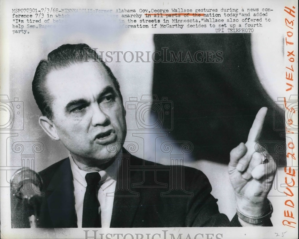 1968 Press Photo Alabama Governor George Wallace-Historic Images