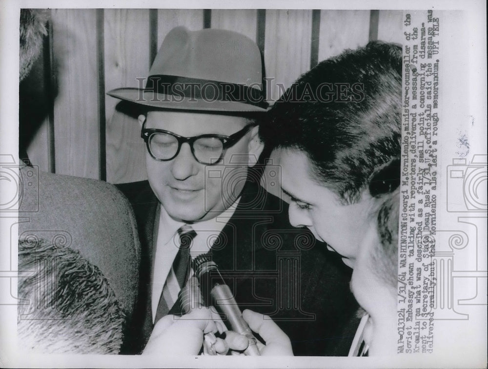 1964 Press Photo Georgi M. Kornienko, Soviet Embassy, Secretary, State Dean Rusk - Historic Images