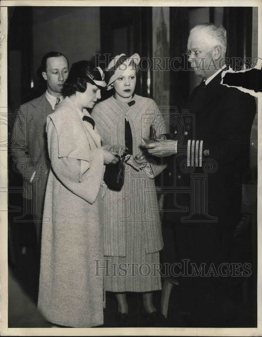 1935 Mme. Francois and Daughter Colette Passing Thru Customs - Historic Images