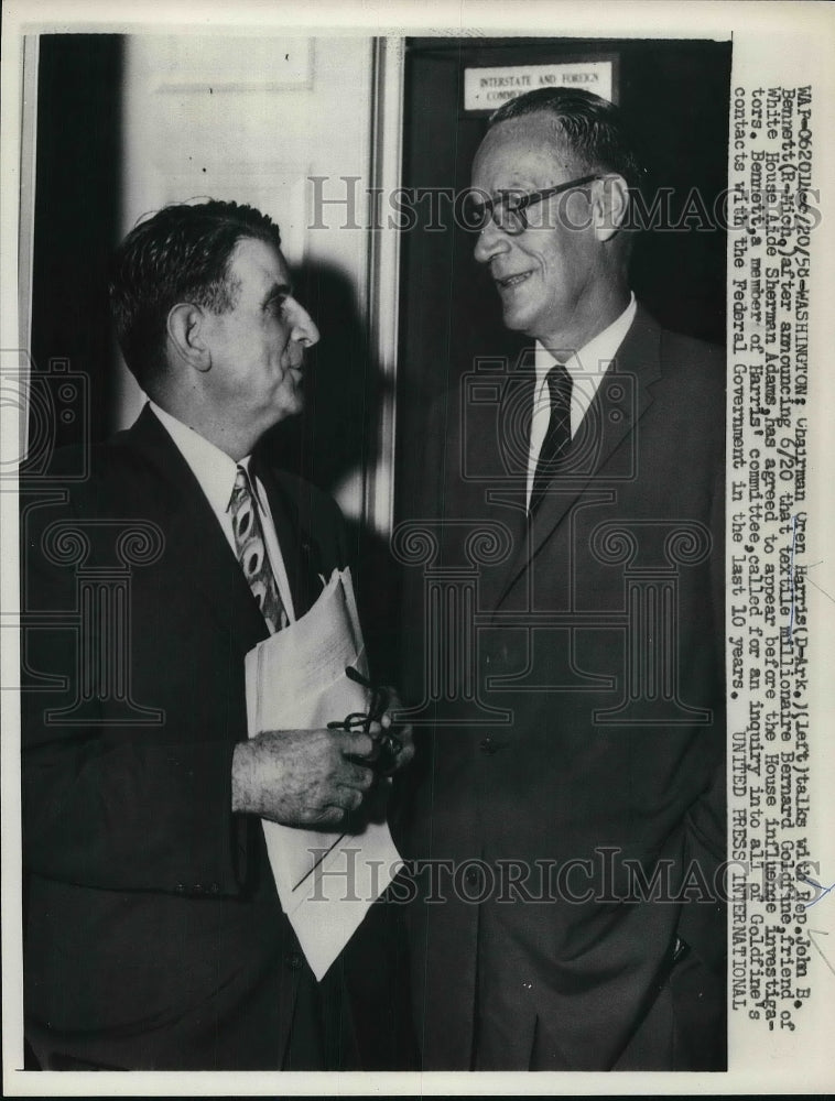 1958 Press Photo Chairman Oren Harris Talks to Rep. John B. Bennett - Historic Images