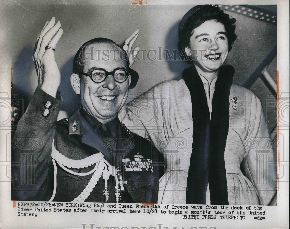 1953 Press Photo King Paul and Queen Frederika of Greece Arrive in New York - Historic Images