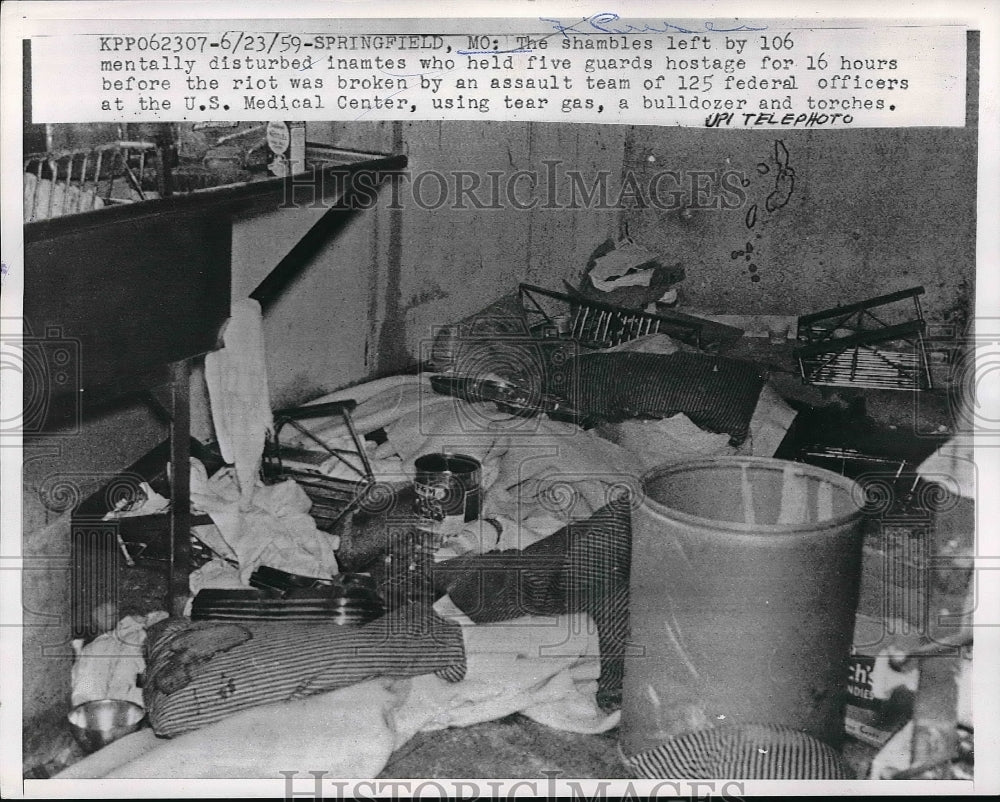 1959 Springfield Mo Shambles left by inmates who held guards hostage - Historic Images