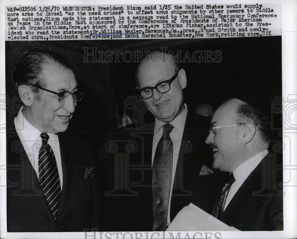 1970 Dr. William Wexler Pres. B'Nai B'rith Rabbi Herschel Schacter - Historic Images